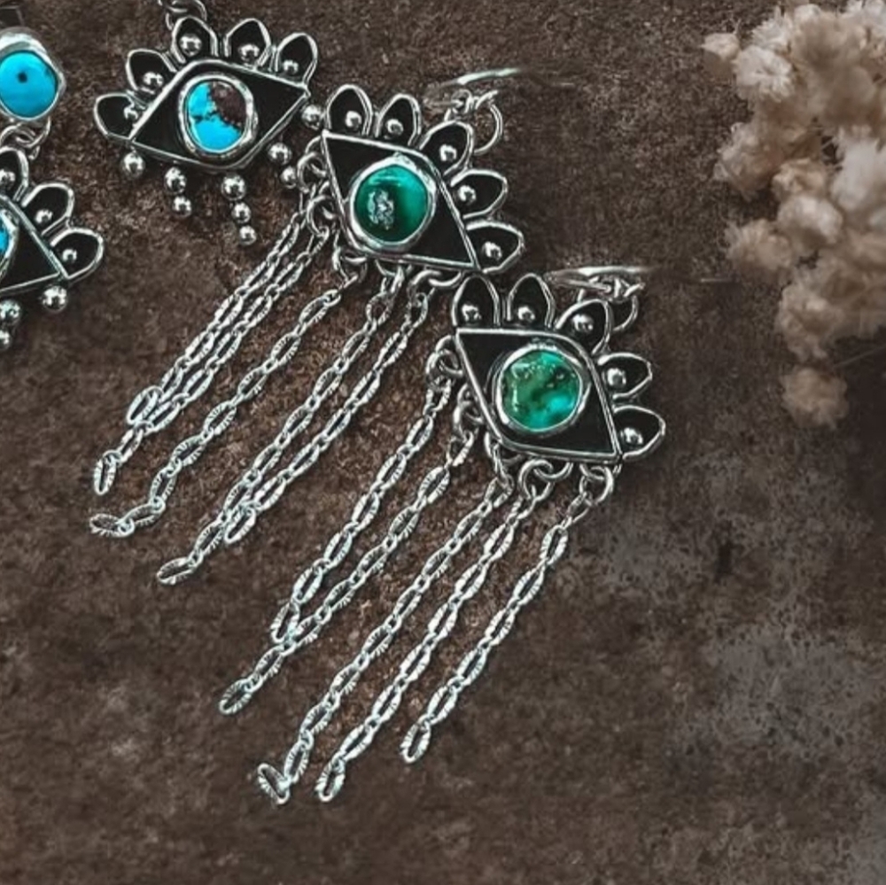 Evil Eye Sonoran Gold Turquoise Earrings - Picture 3 of 4